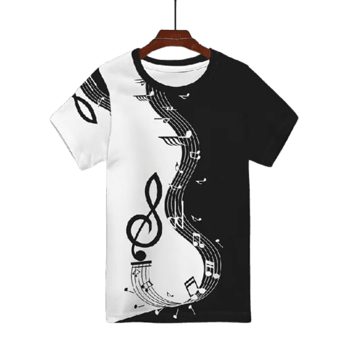 Camiseta Estampa Guitarra – Preto e Branco
